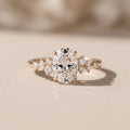 Yellow Gold Oval Cut Moissanite Floral Engagement Ring