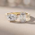 Yellow Gold Pear & Emerald Cut Moissanite Engagement Ring
