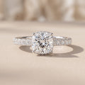 White Metal Cushion Cut Moissanite Engagement Ring
