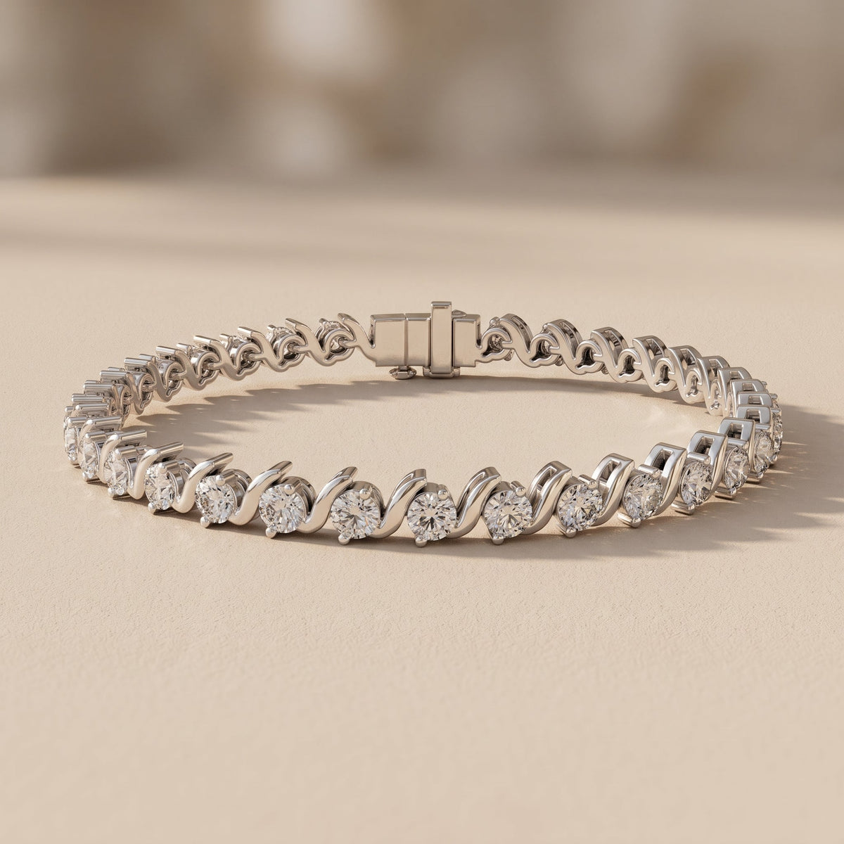 White Metal Round Moissanite Tennis Bracelet
