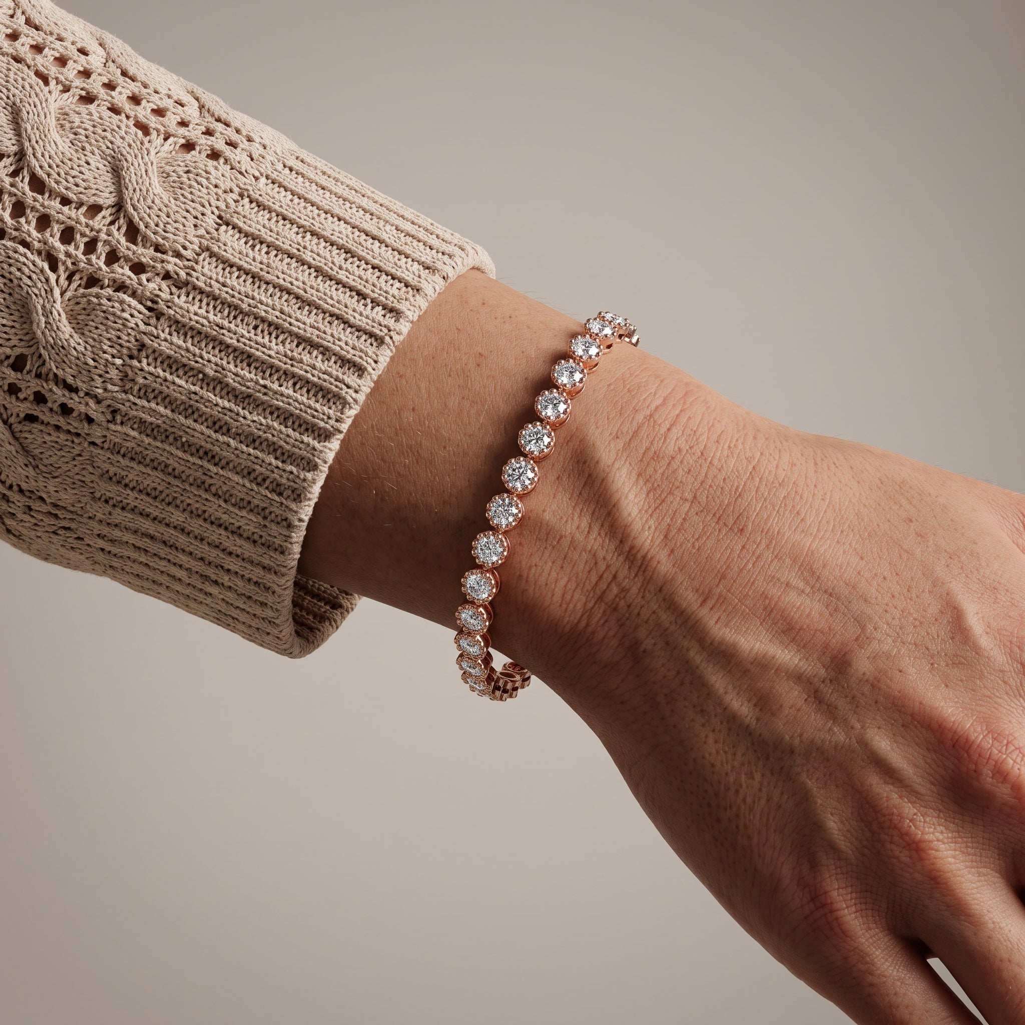 Rose Gold Round Moissanite Station Bracelet
