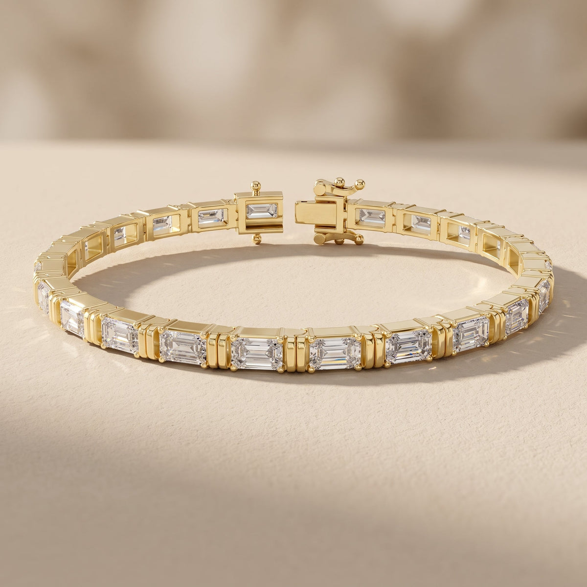 Yellow Gold Emerald Cut Moissanite Tennis Bracelet