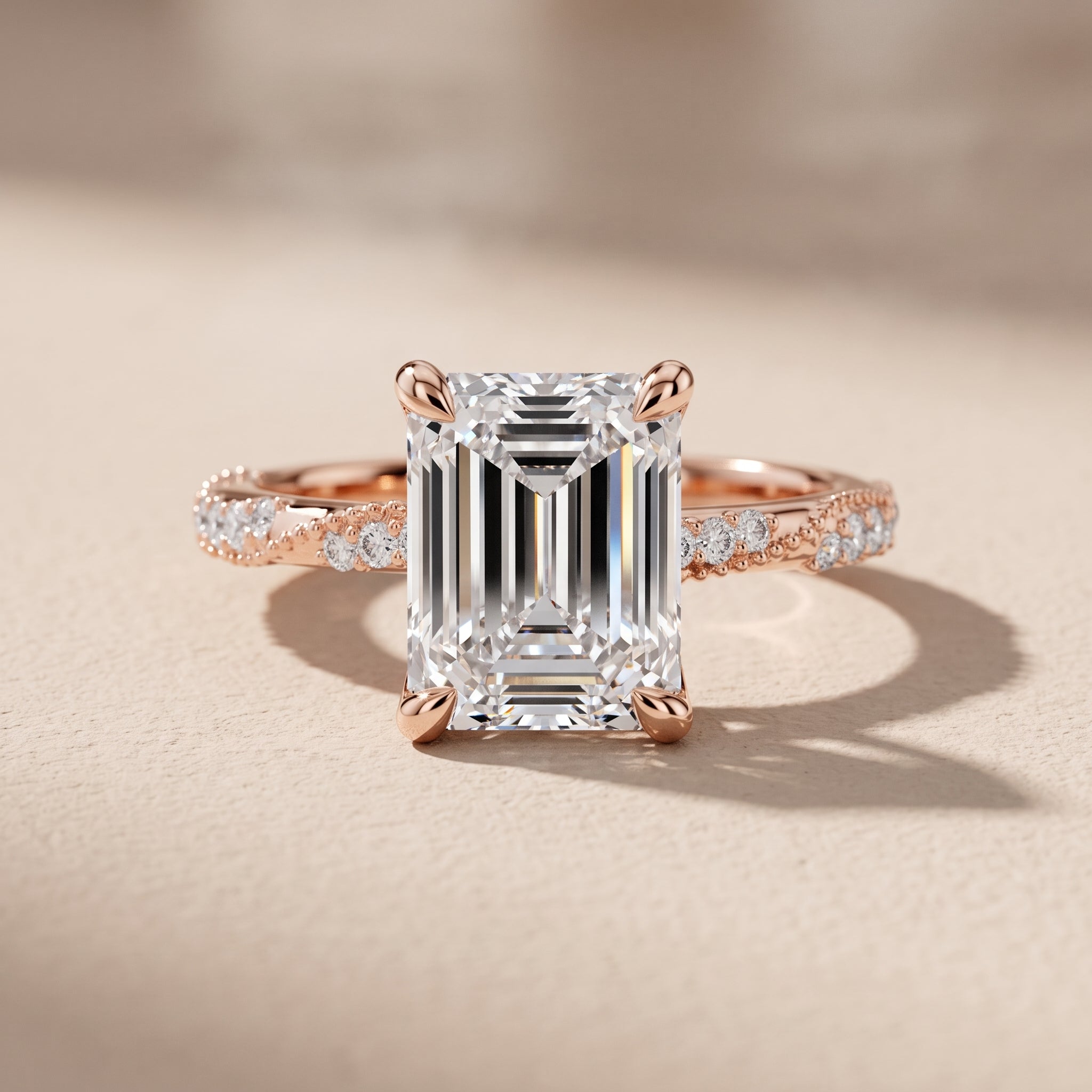 Rose Gold Emerald Cut Moissanite Engagement Ring