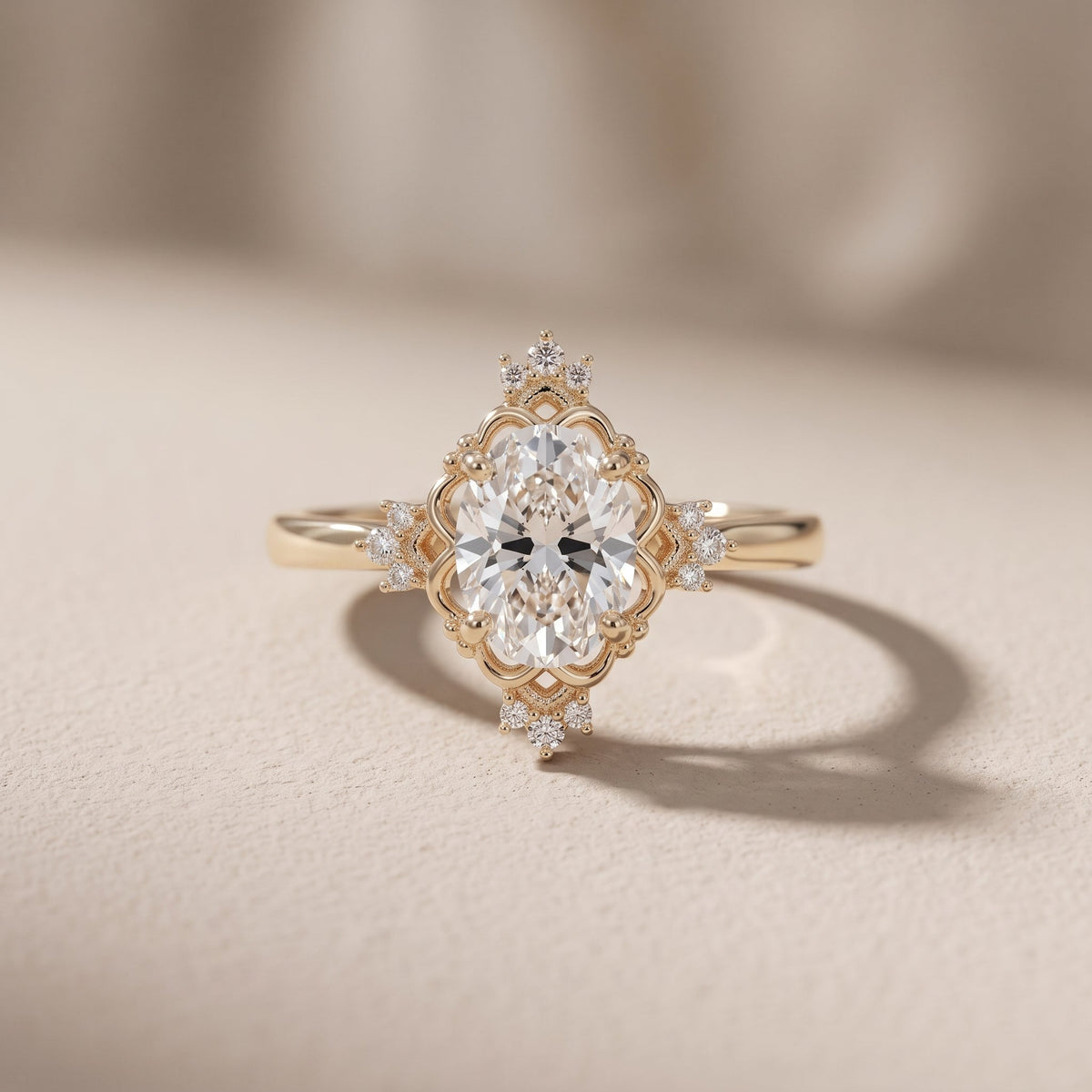Yellow Gold Oval Cut Moissanite Engagement Ring