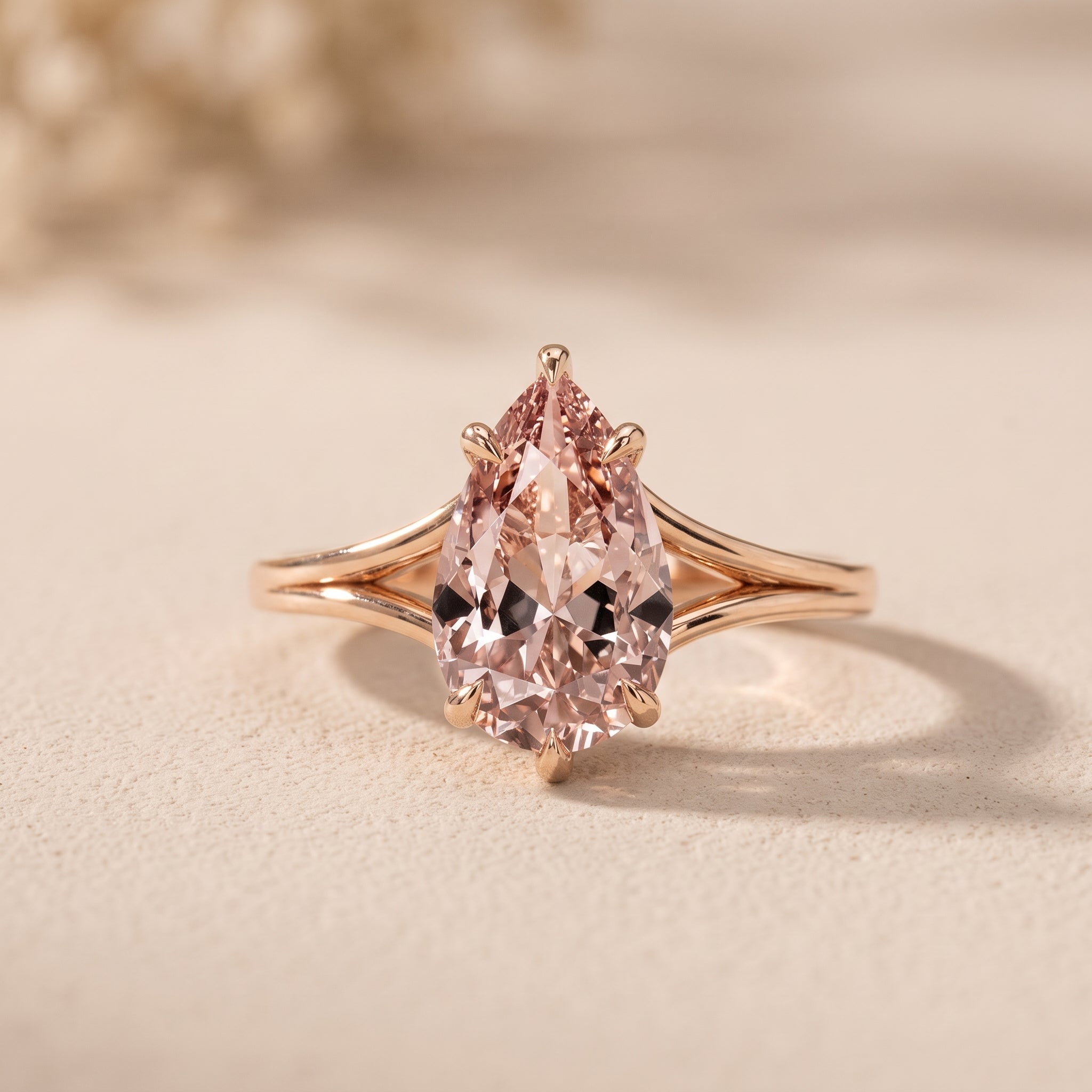 Rose Gold Pear Cut Moissanite Engagement Ring