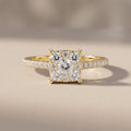 Yellow Gold Round Moissanite Cluster Engagement Ring