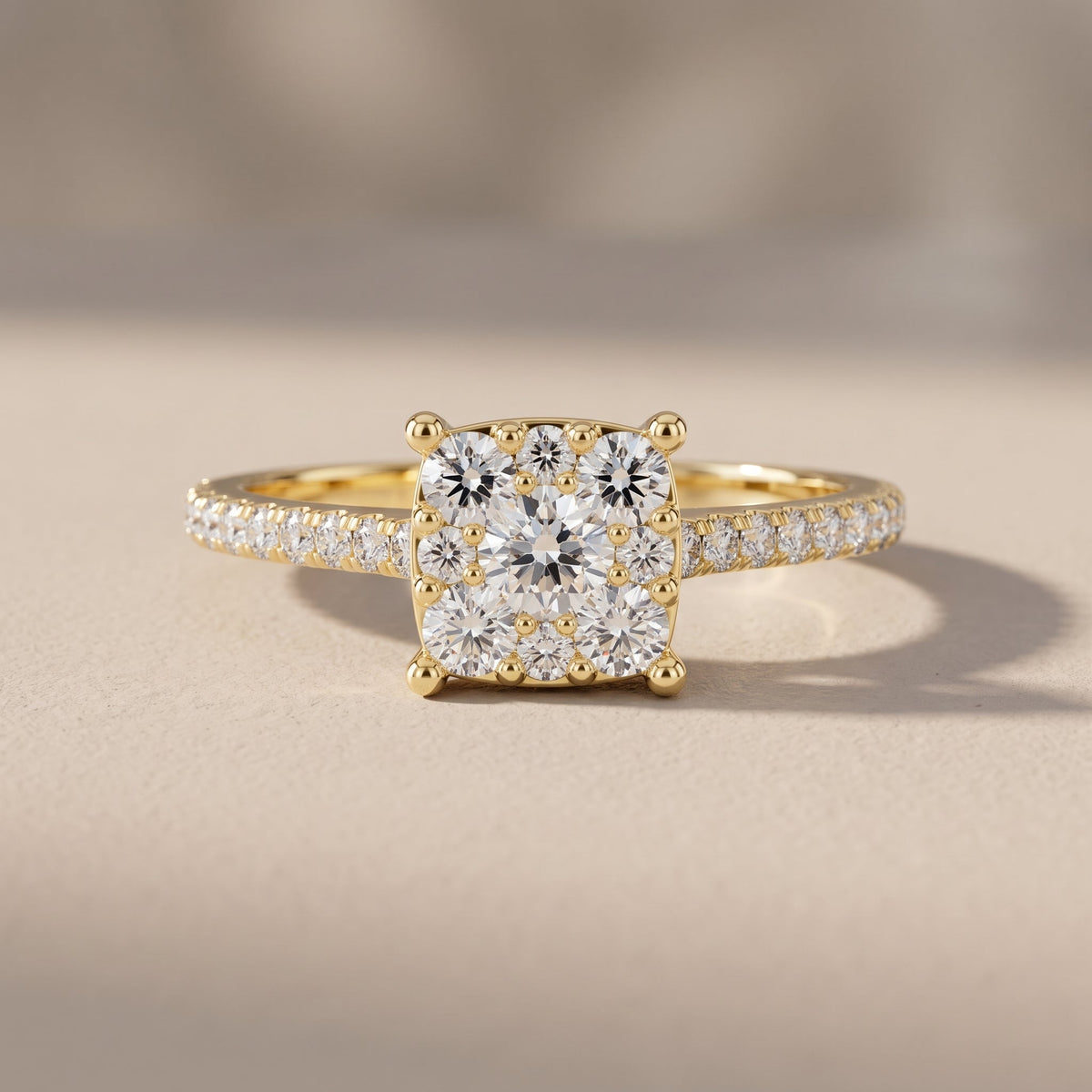 Yellow Gold Round Moissanite Cluster Engagement Ring