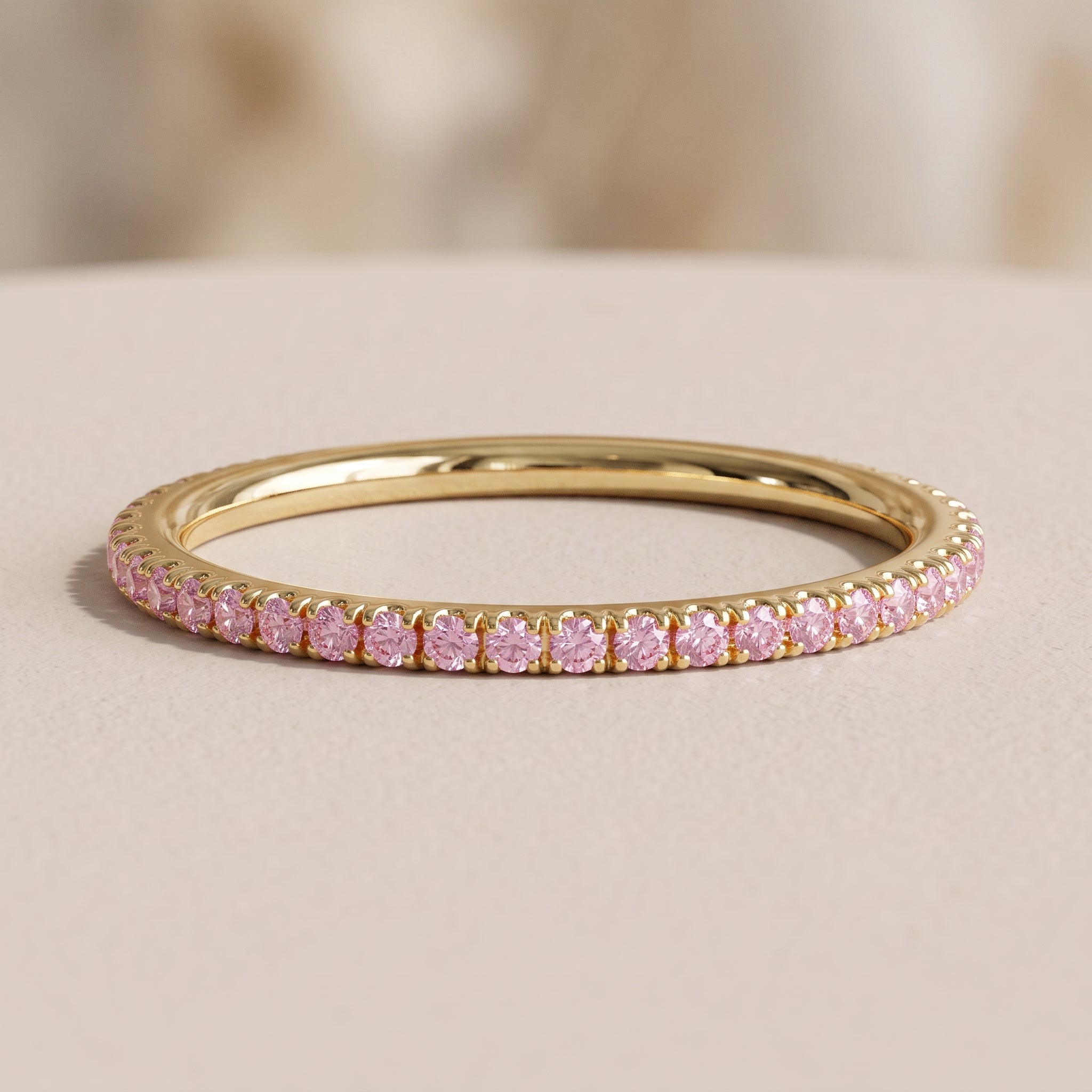 Yellow Gold Round Moissanite Eternity Band Ring