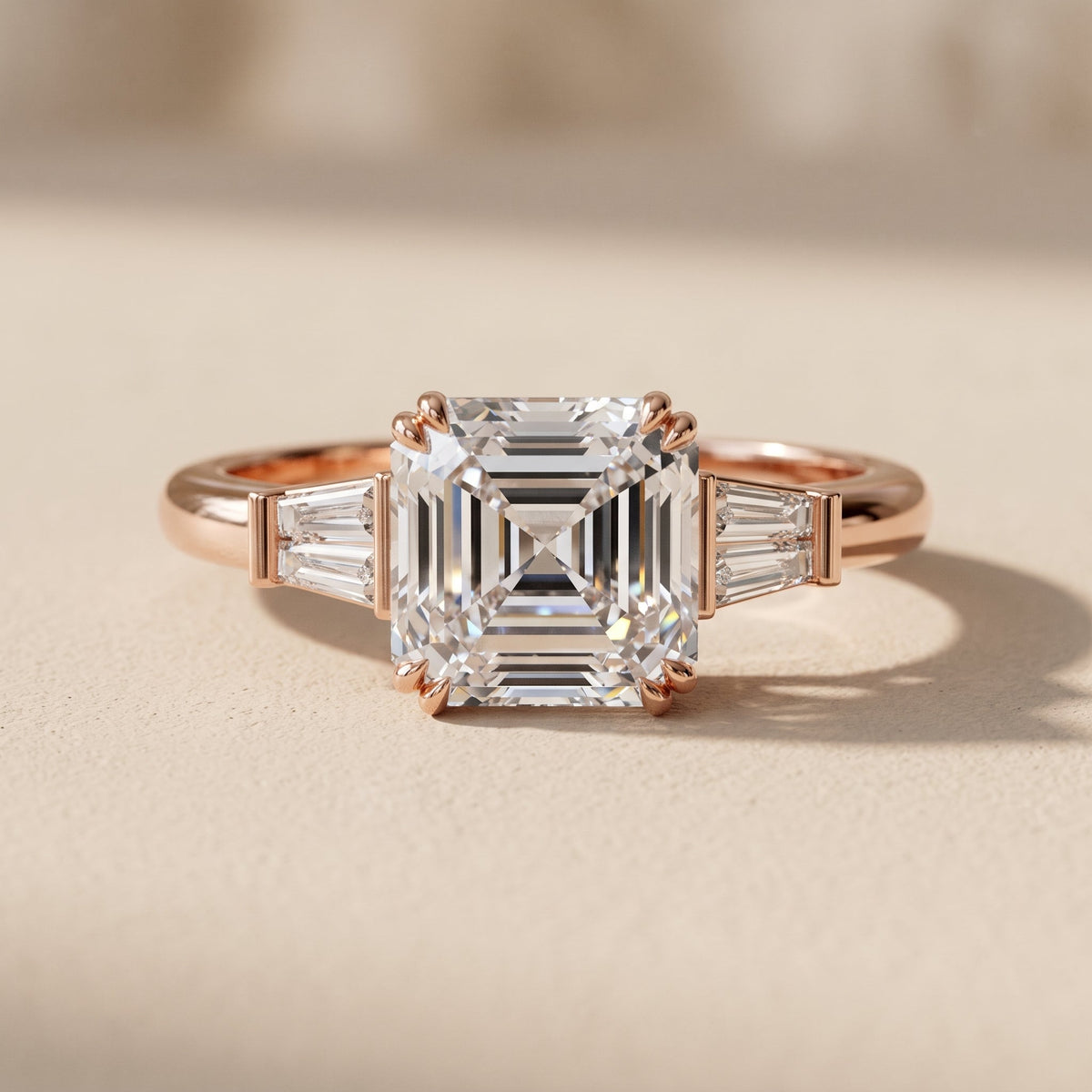 Rose Gold Asscher Cut Moissanite Engagement Ring
