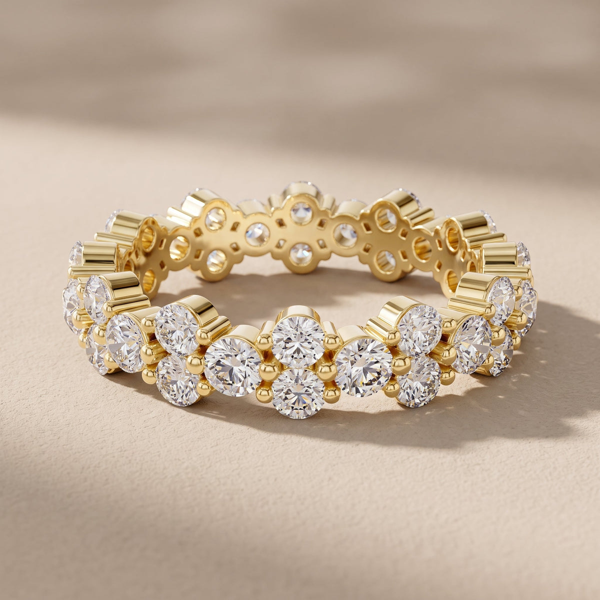 Yellow Gold Round Moissanite Eternity Band Ring