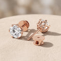Rose Gold Round Moissanite Stud Earrings