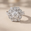 White Gold Round Moissanite Floral Halo Engagement Ring