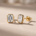 Yellow Gold Emerald Cut Moissanite Stud Earrings