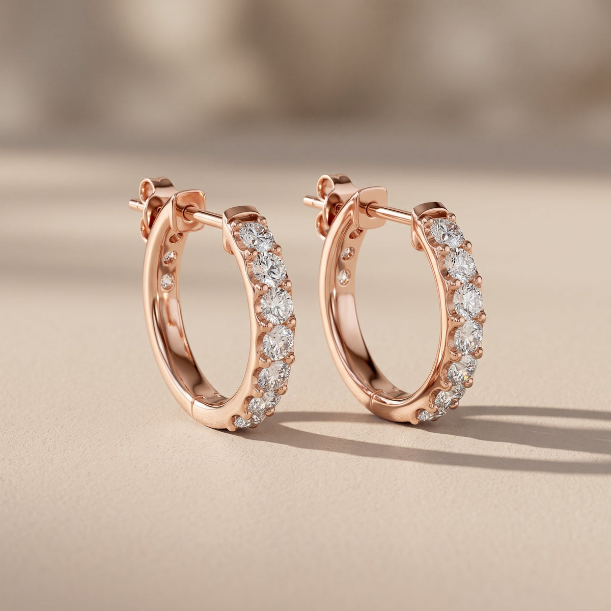 Rose Gold Round Moissanite Hoop Earrings