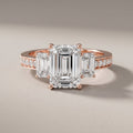 Rose Gold Emerald Cut Moissanite Three Stone Engagement Ring