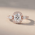 Rose Gold Cushion Moissanite Halo Engagement Ring