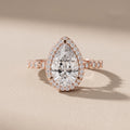 Rose Gold Pear Cut Moissanite Halo Engagement Ring