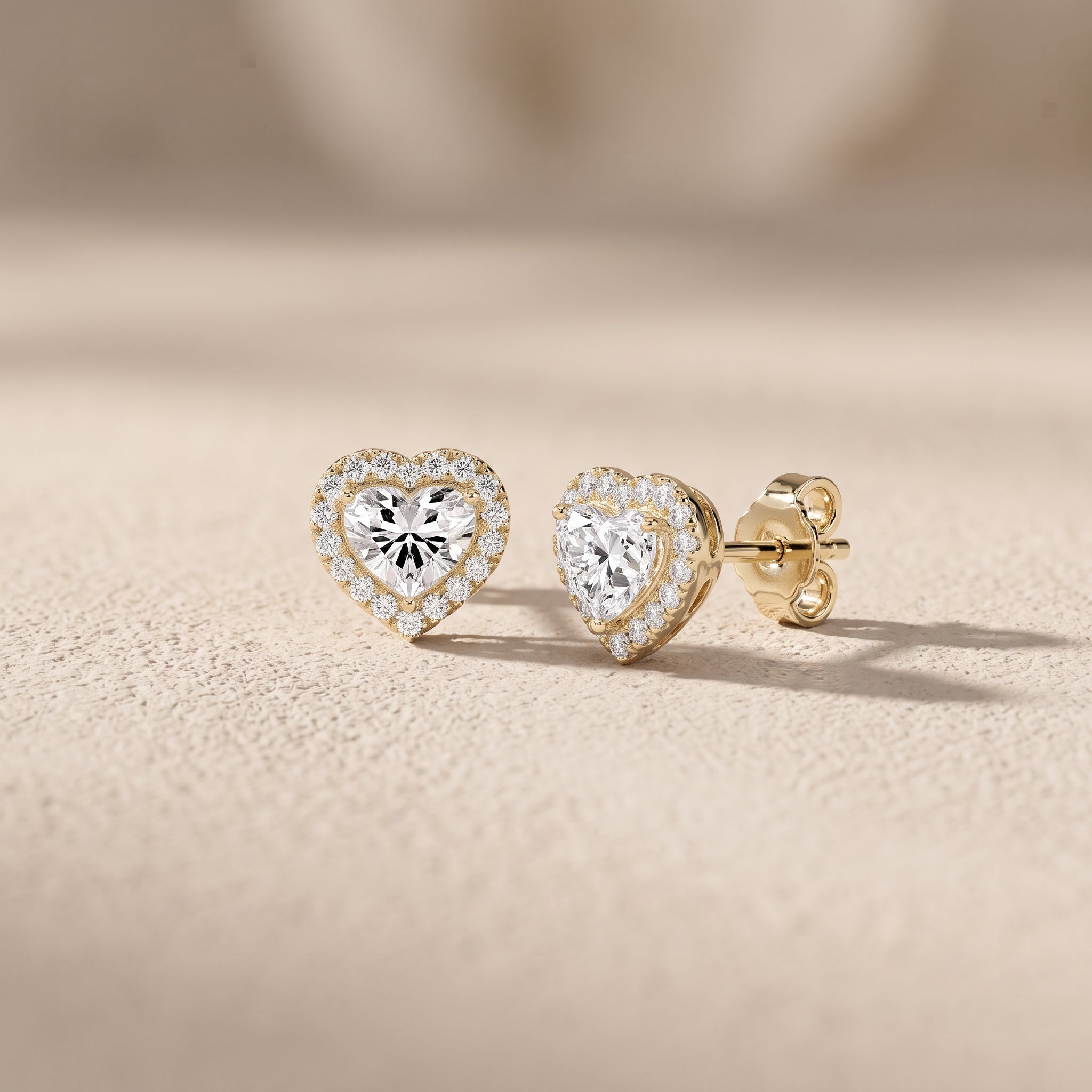 Yellow Gold Heart Cut Moissanite Stud Earrings