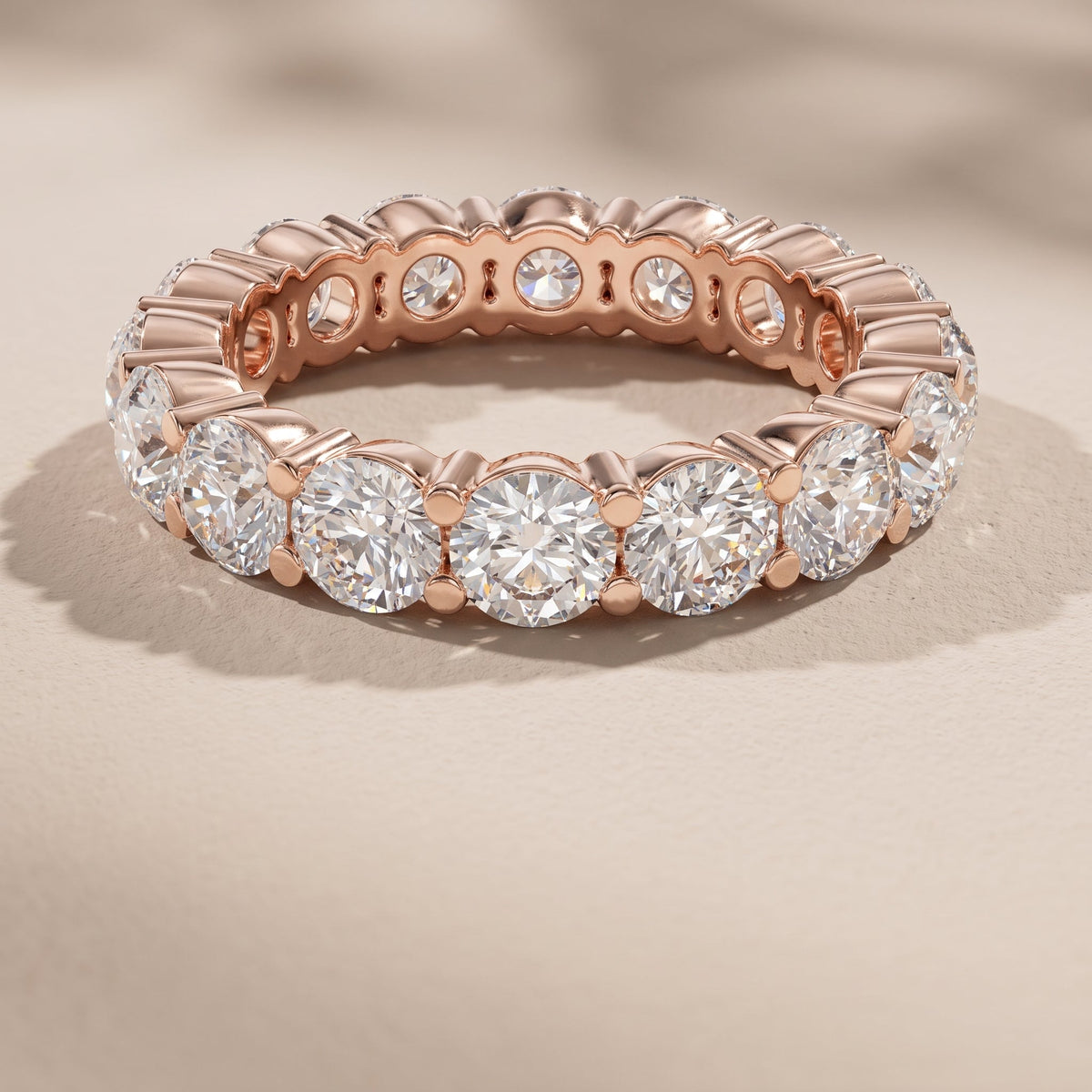 Rose Gold Round Moissanite Eternity Band Ring