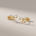 Yellow Gold Round Moissanite Bow Stud Earrings