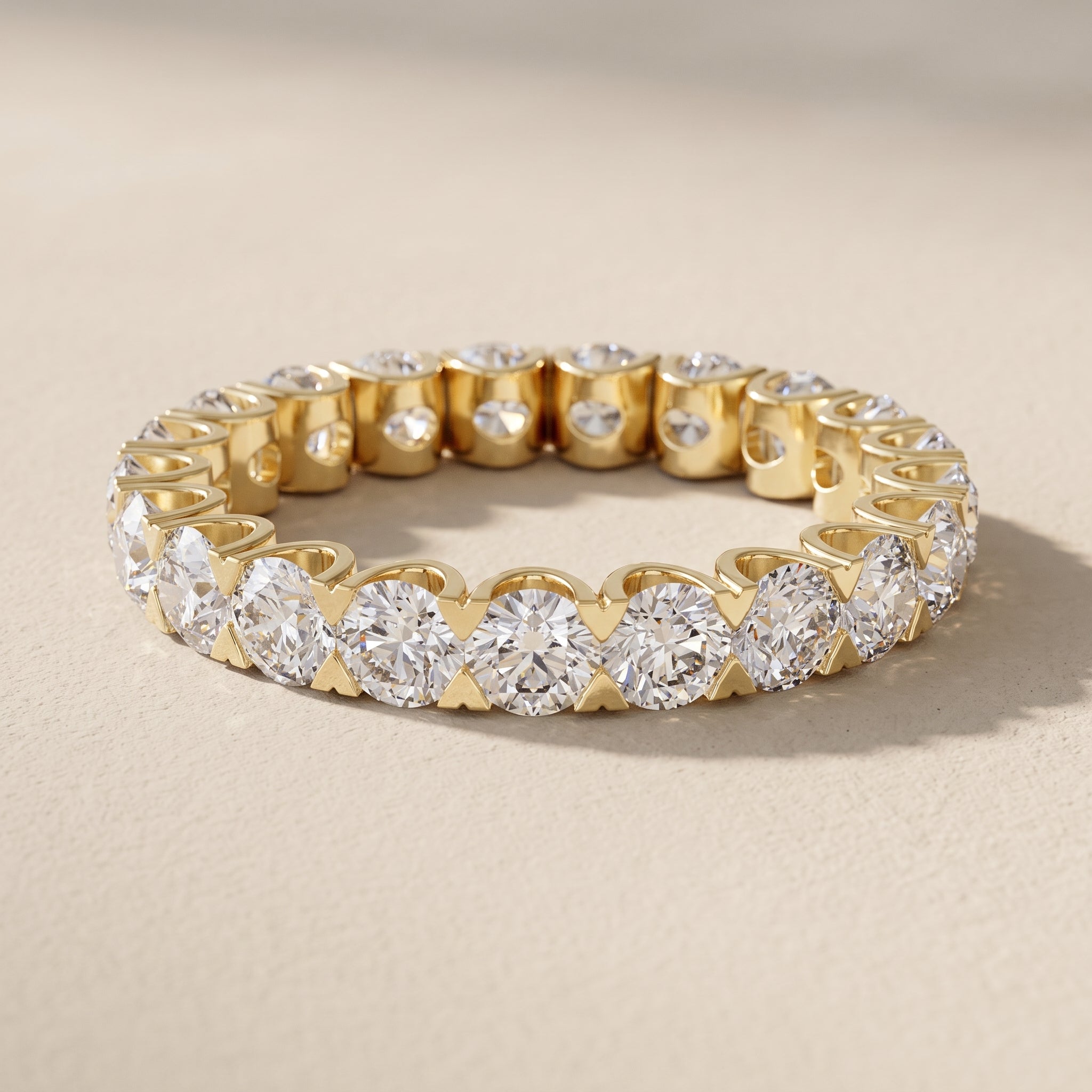 Yellow Gold Round Moissanite Eternity Band Ring