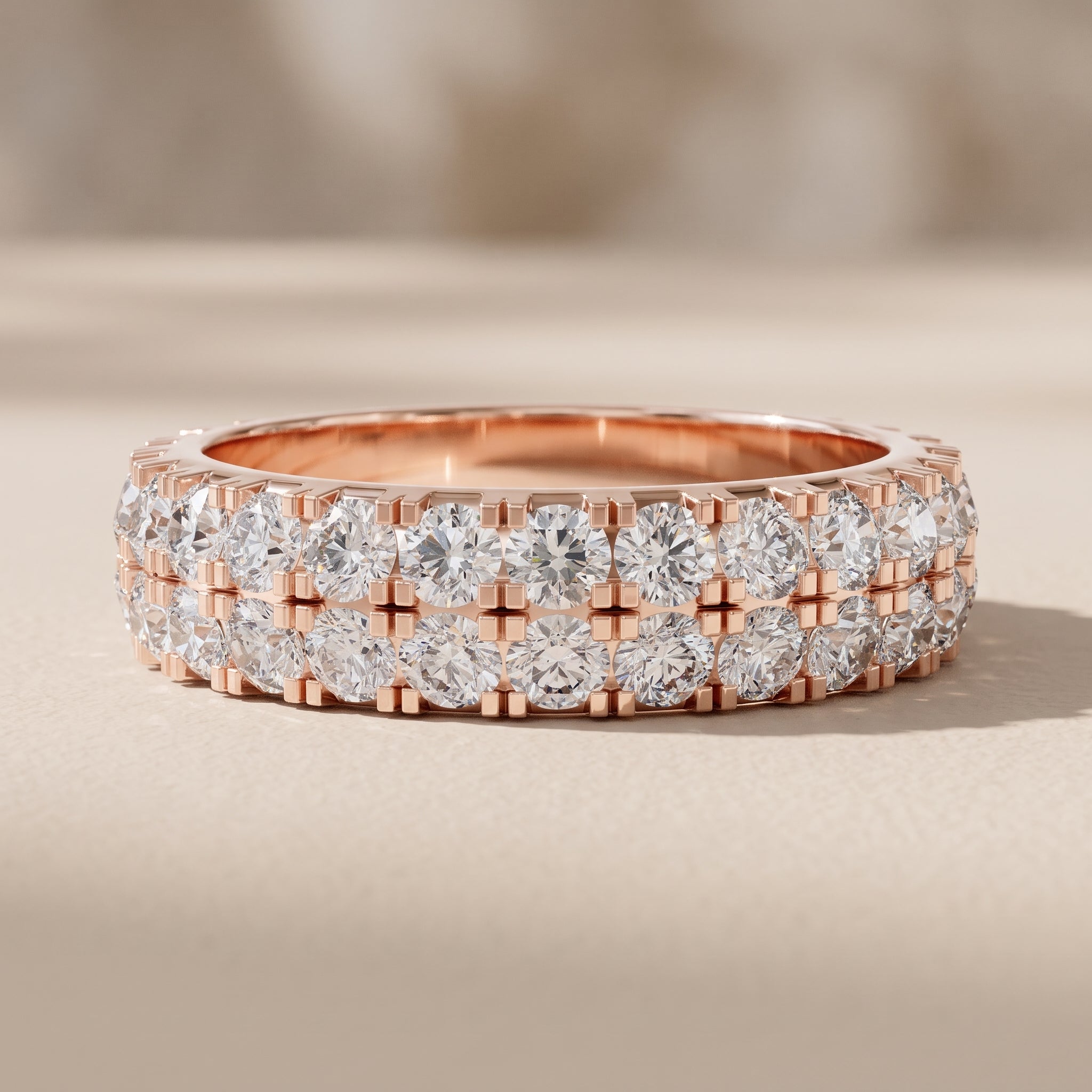 Rose Gold Round Moissanite Double Row Eternity Band