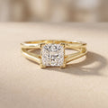 Yellow Gold Princess Cut Moissanite Split Shank Engagement Ring