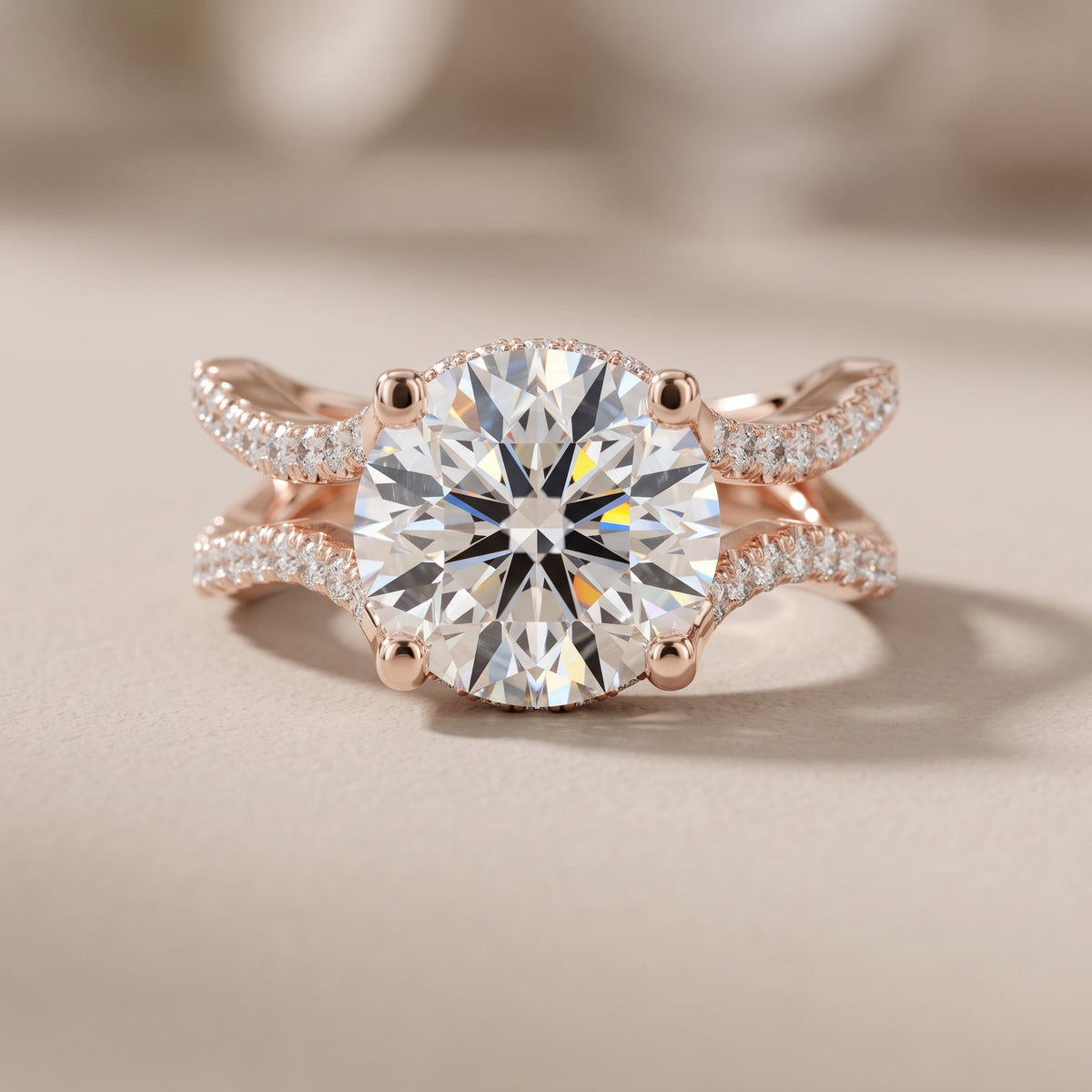 Rose Gold Round Cut Moissanite Twisted Shank Engagement Ring