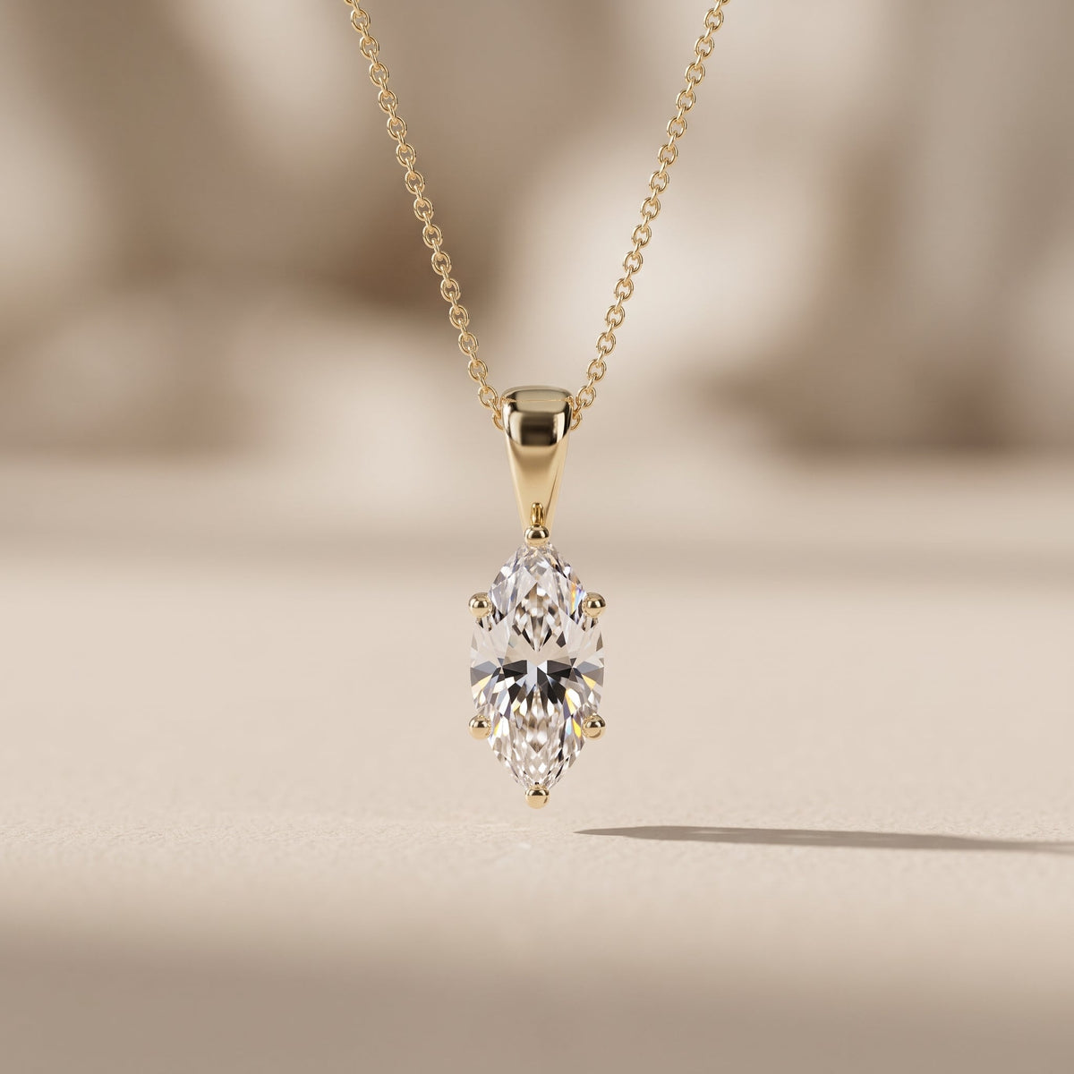 Yellow Gold Marquise Moissanite Solitaire Pendant Necklace