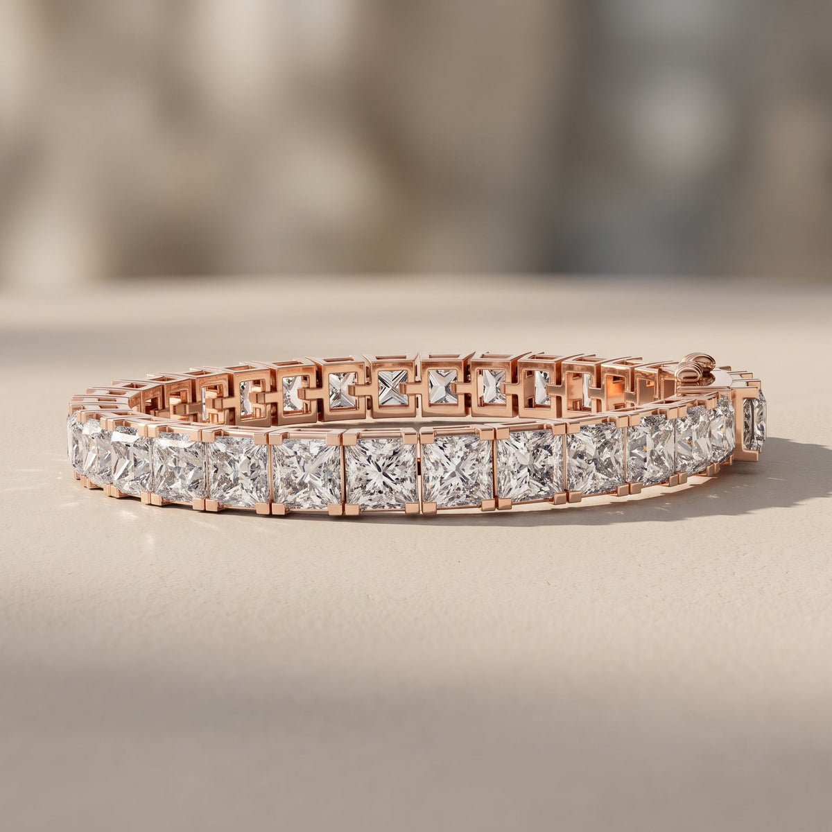 Rose Gold Princess Cut Moissanite Tennis Bracelet