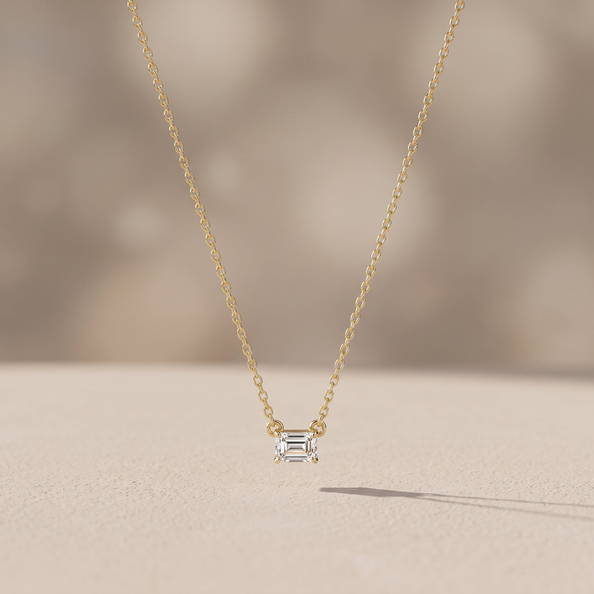 Yellow Gold Emerald Cut Moissanite Pendant Necklace