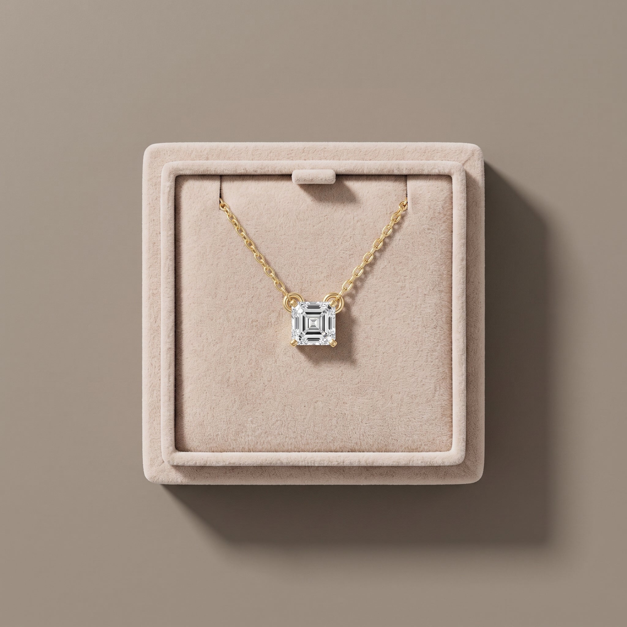 Yellow Gold Asscher Cut Moissanite Solitaire Pendant Necklace