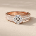Rose Gold Round Moissanite Engagement Ring with Baguette Accent Band