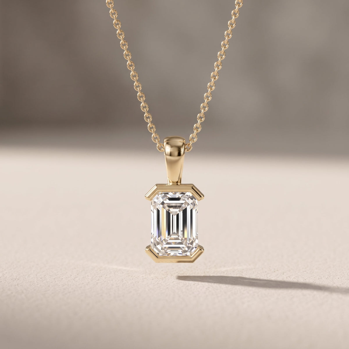 Yellow Gold Emerald Cut Moissanite Pendant Necklace