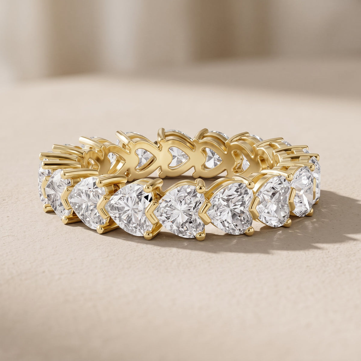 Yellow Gold Heart Cut Moissanite Eternity Band Ring