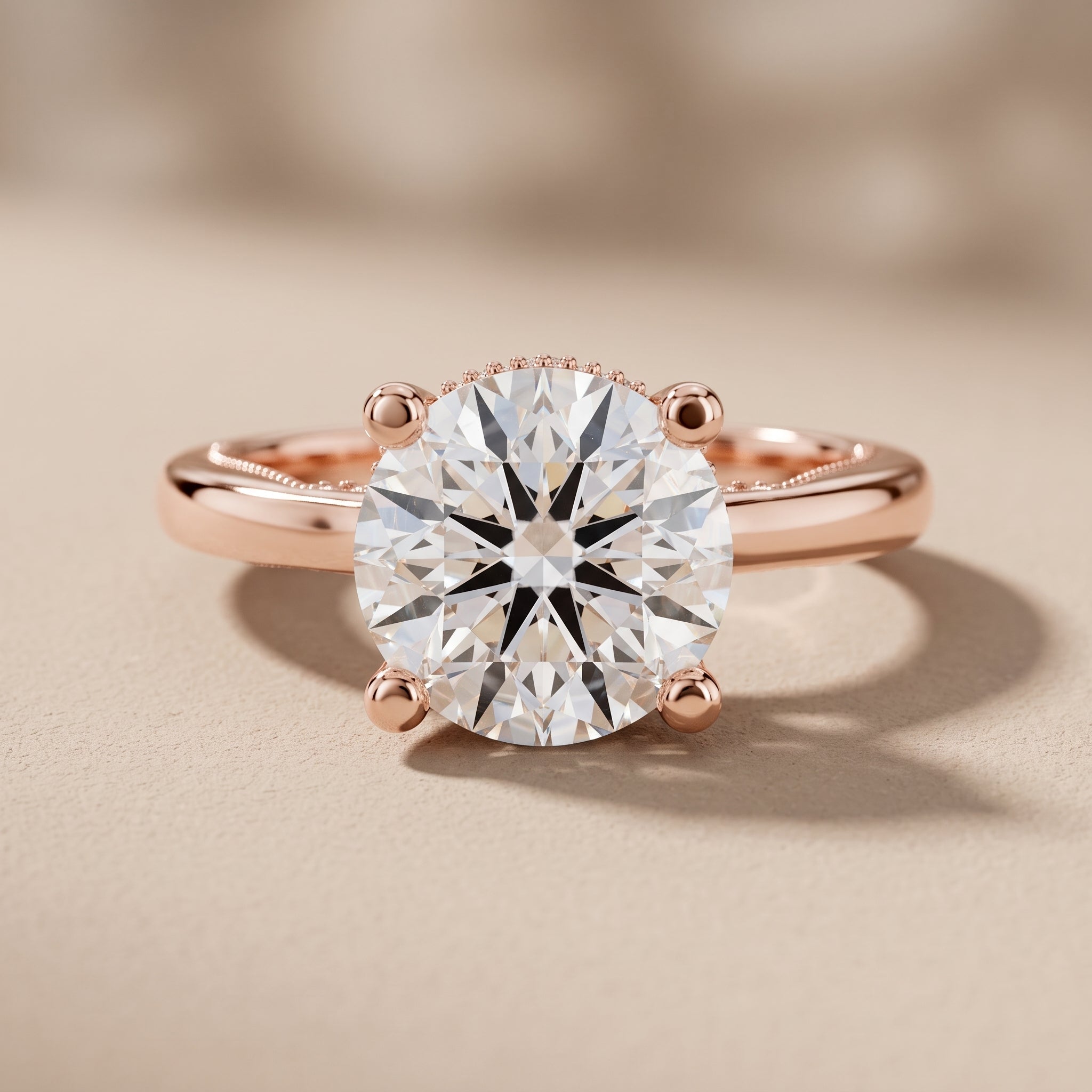 Rose Gold Round Moissanite Solitaire Engagement Ring