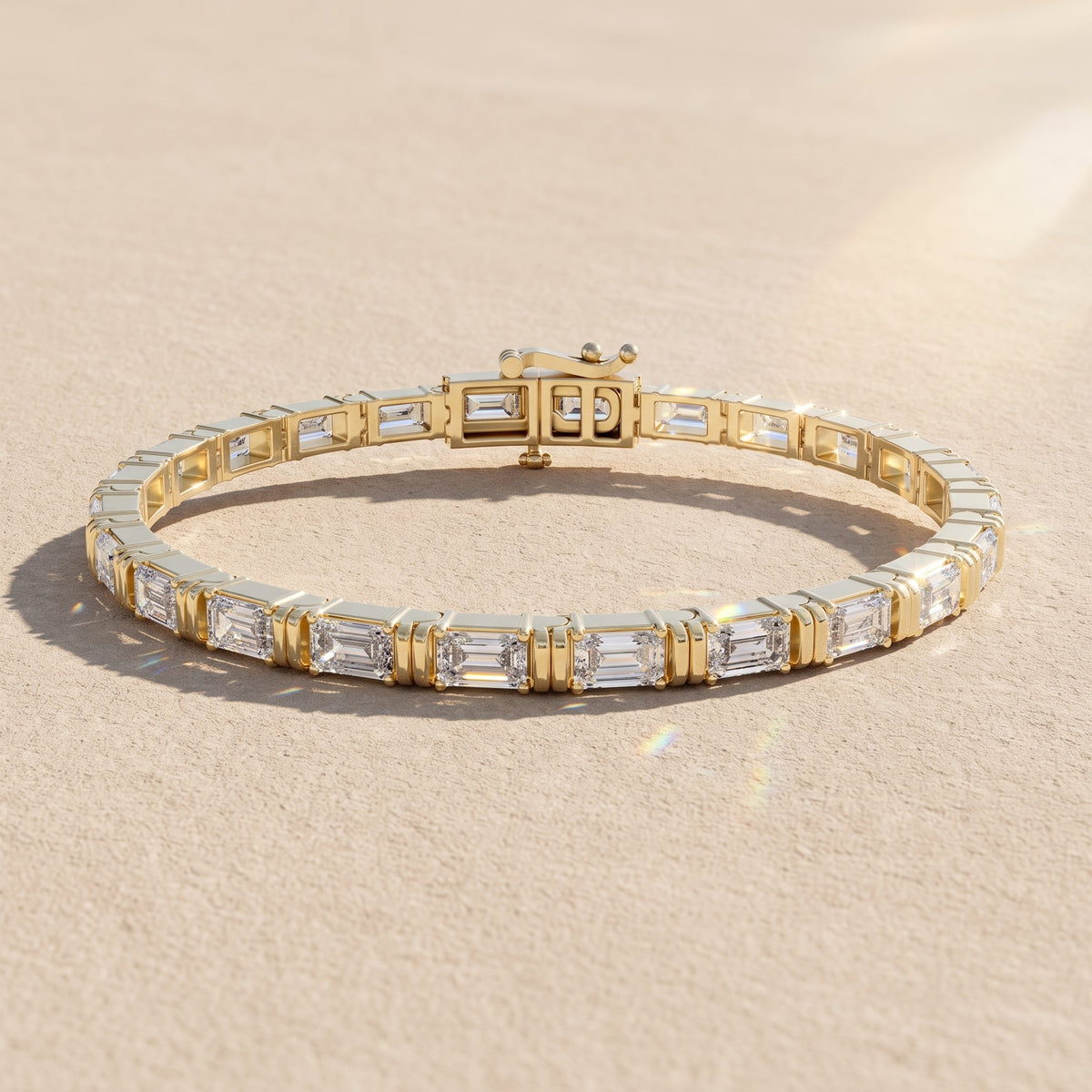 Yellow Gold Emerald Cut Moissanite Tennis Bracelet