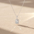 White Gold Emerald Cut Moissanite Halo Pendant Necklace