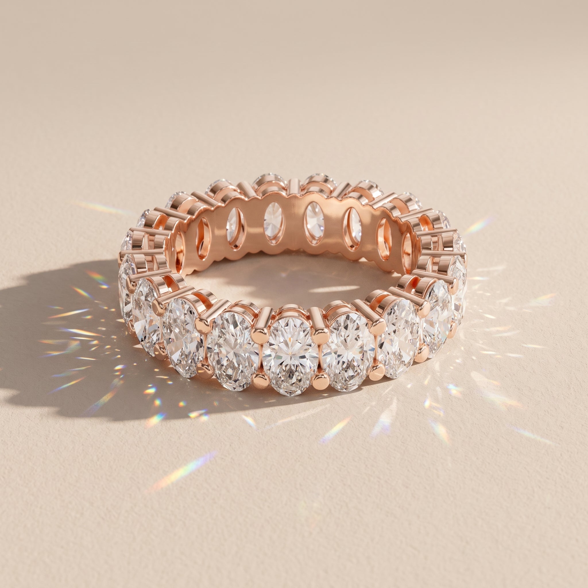 Rose Gold Oval Moissanite Eternity Band Ring