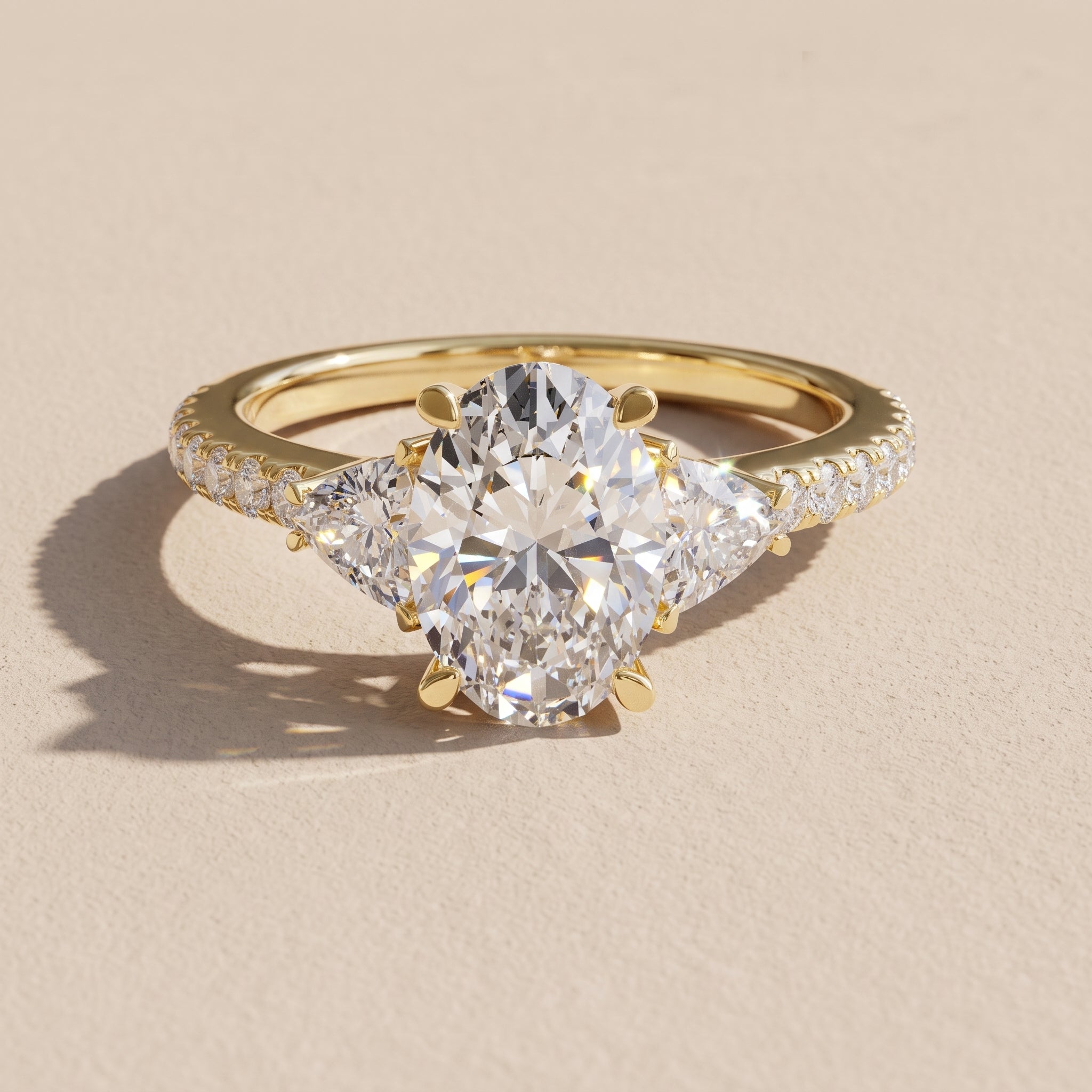 Yellow Gold Oval Cut Moissanite Engagement Ring