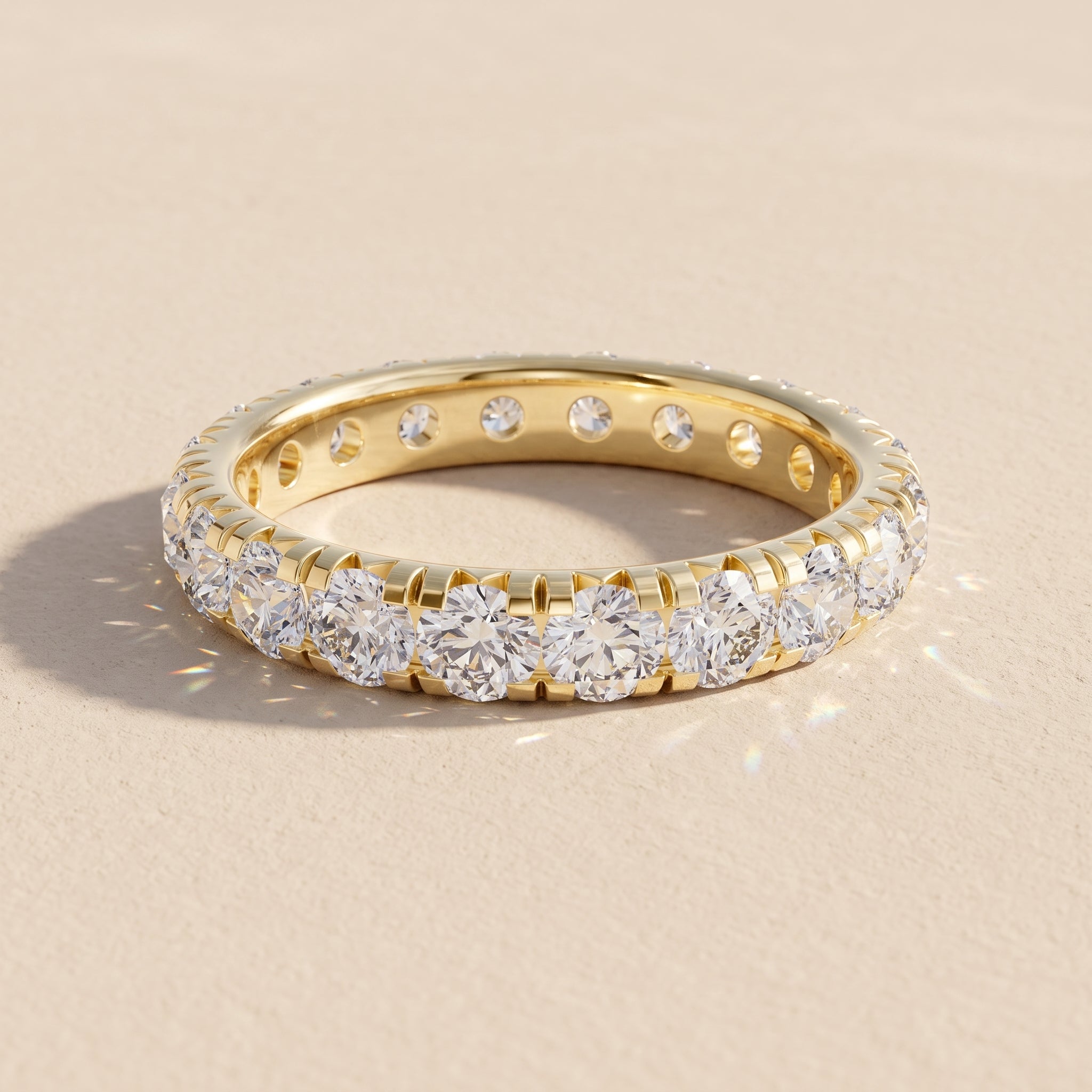 Yellow Gold Round Moissanite Eternity Band Ring
