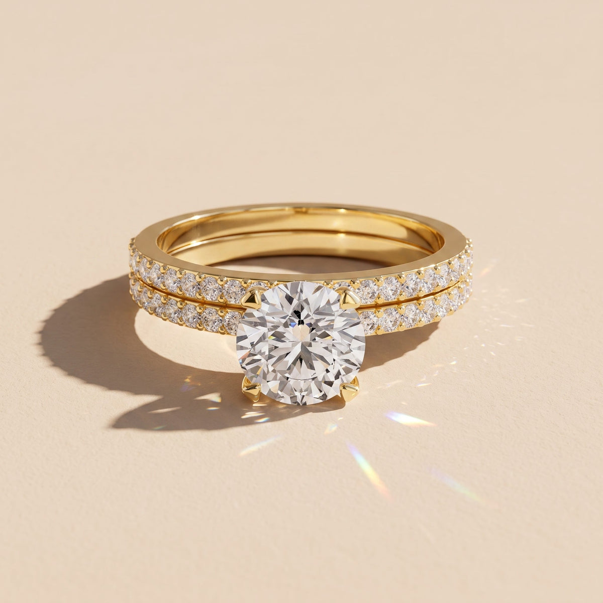 Yellow Gold Round Moissanite Bridal Ring Set