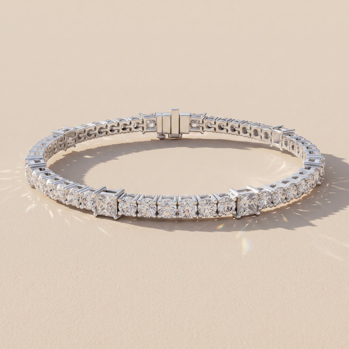 White Metal Round & Princess Cut Moissanite Tennis Bracelet