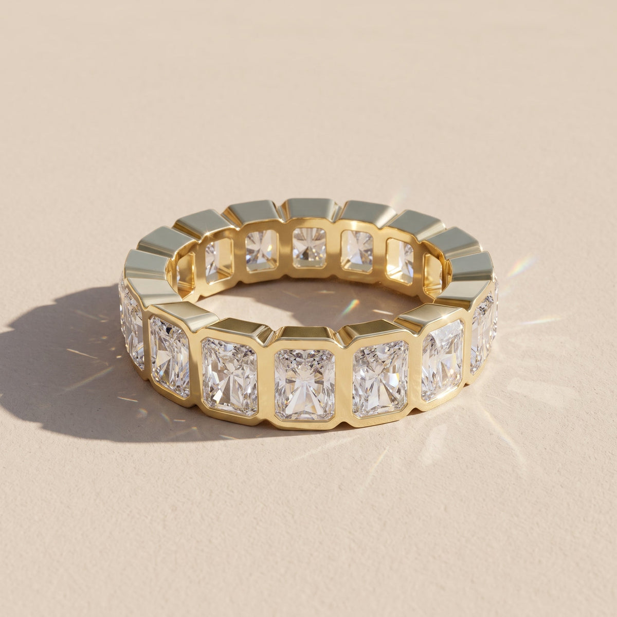 Yellow Gold Radiant Cut Moissanite Eternity Band Ring