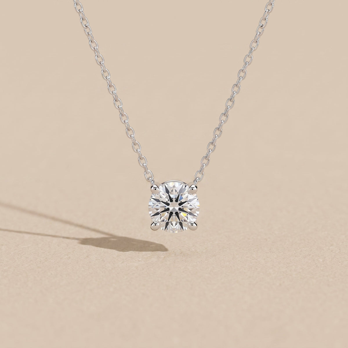 White Metal Round Moissanite Solitaire Pendant Necklace