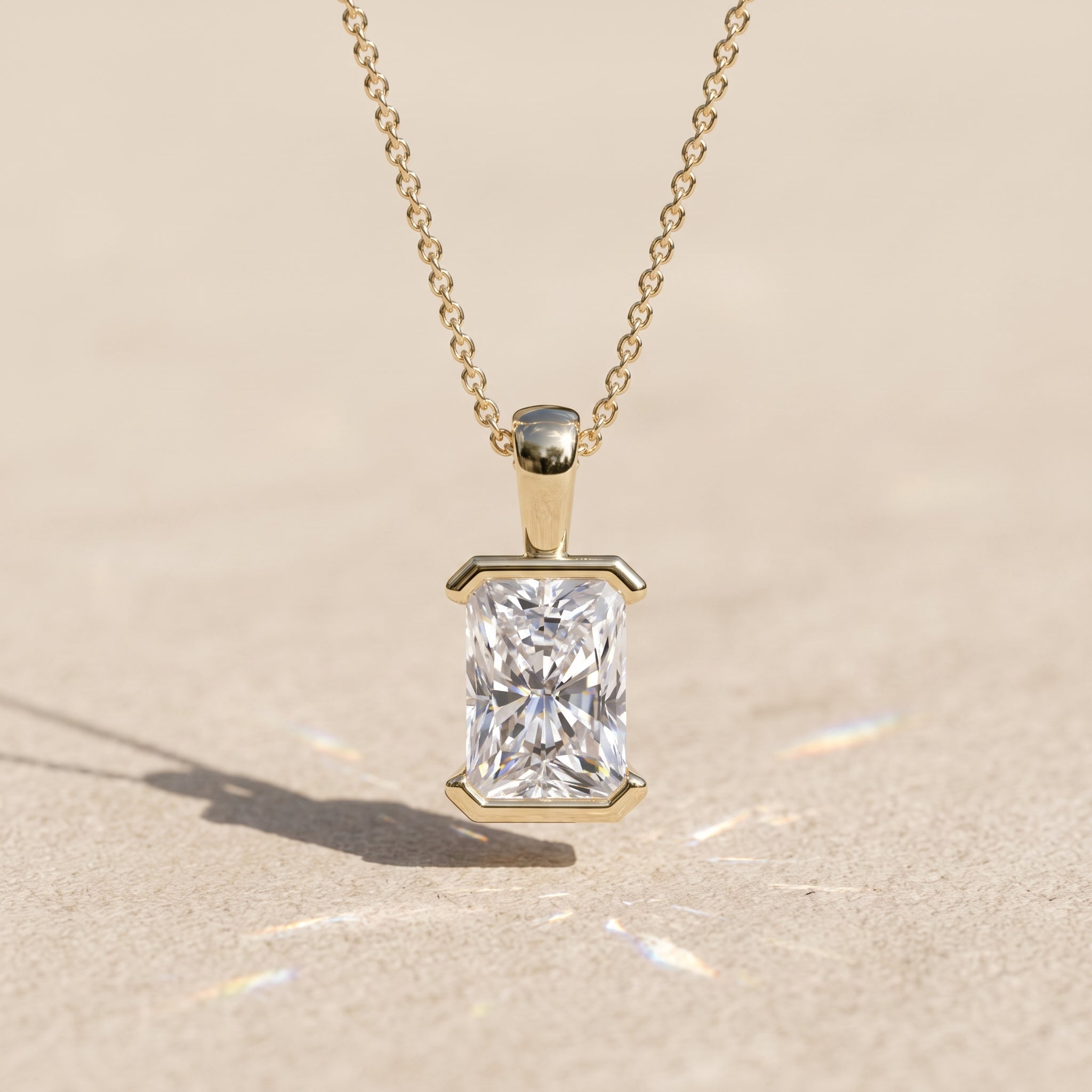 Yellow Gold Radiant Cut Moissanite Pendant Necklace