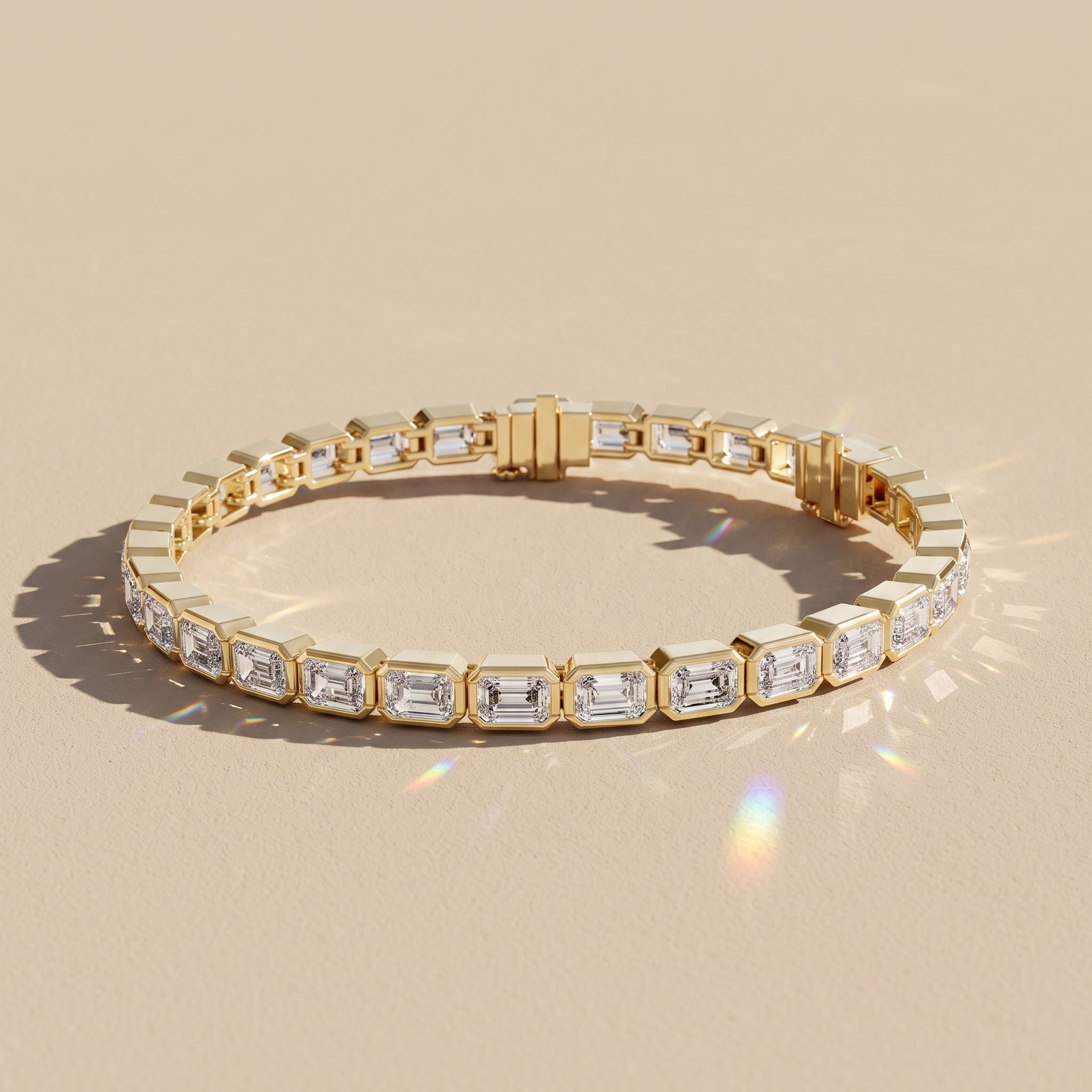 Yellow Gold Emerald Cut Moissanite Tennis Bracelet