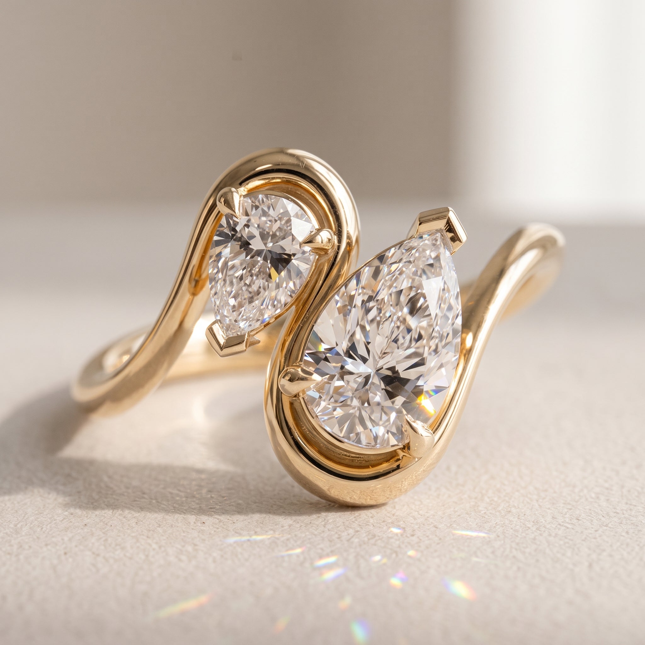 Yellow Gold Pear Cut Moissanite Open Wrap Ring