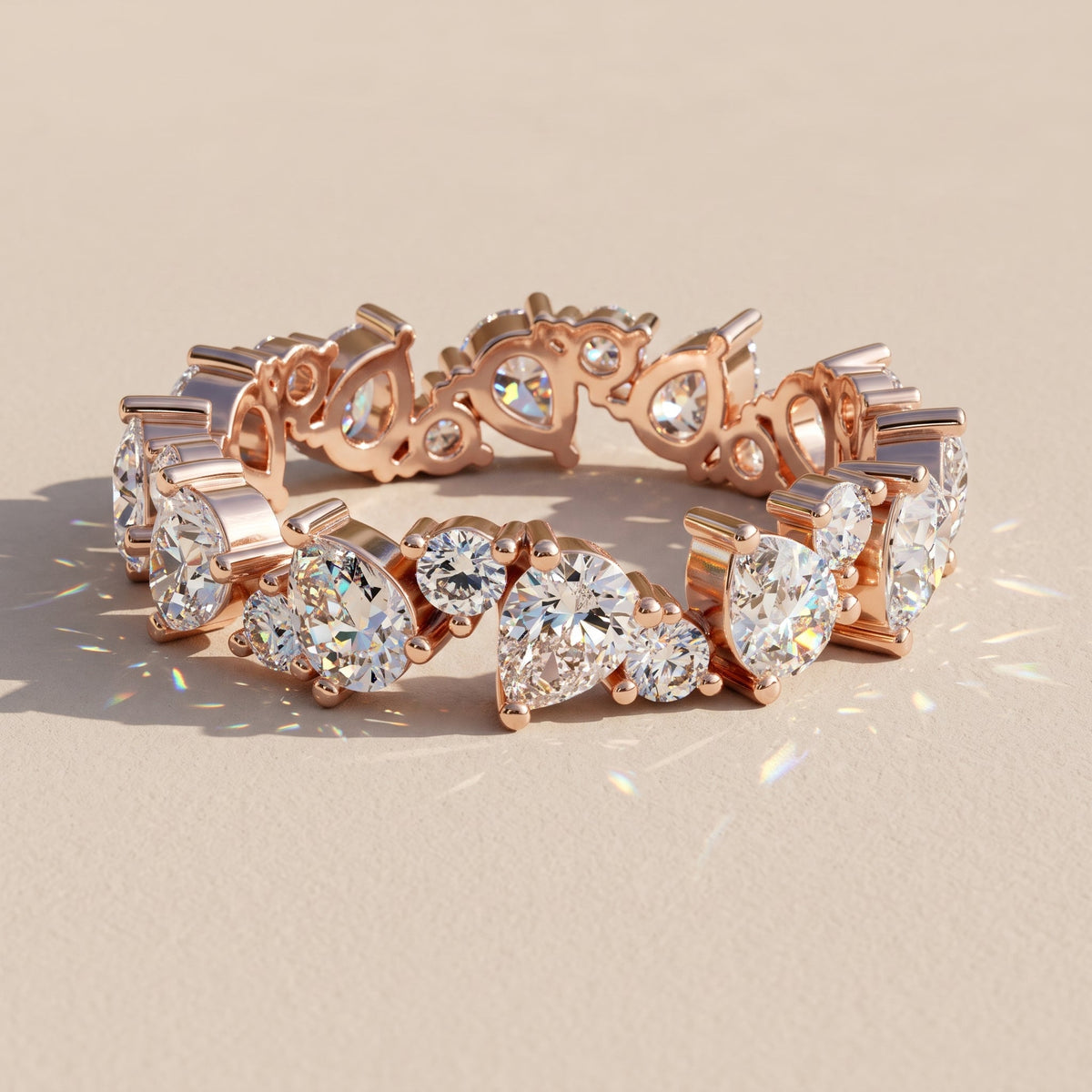 Rose Gold Pear & Round Moissanite Eternity Band Ring