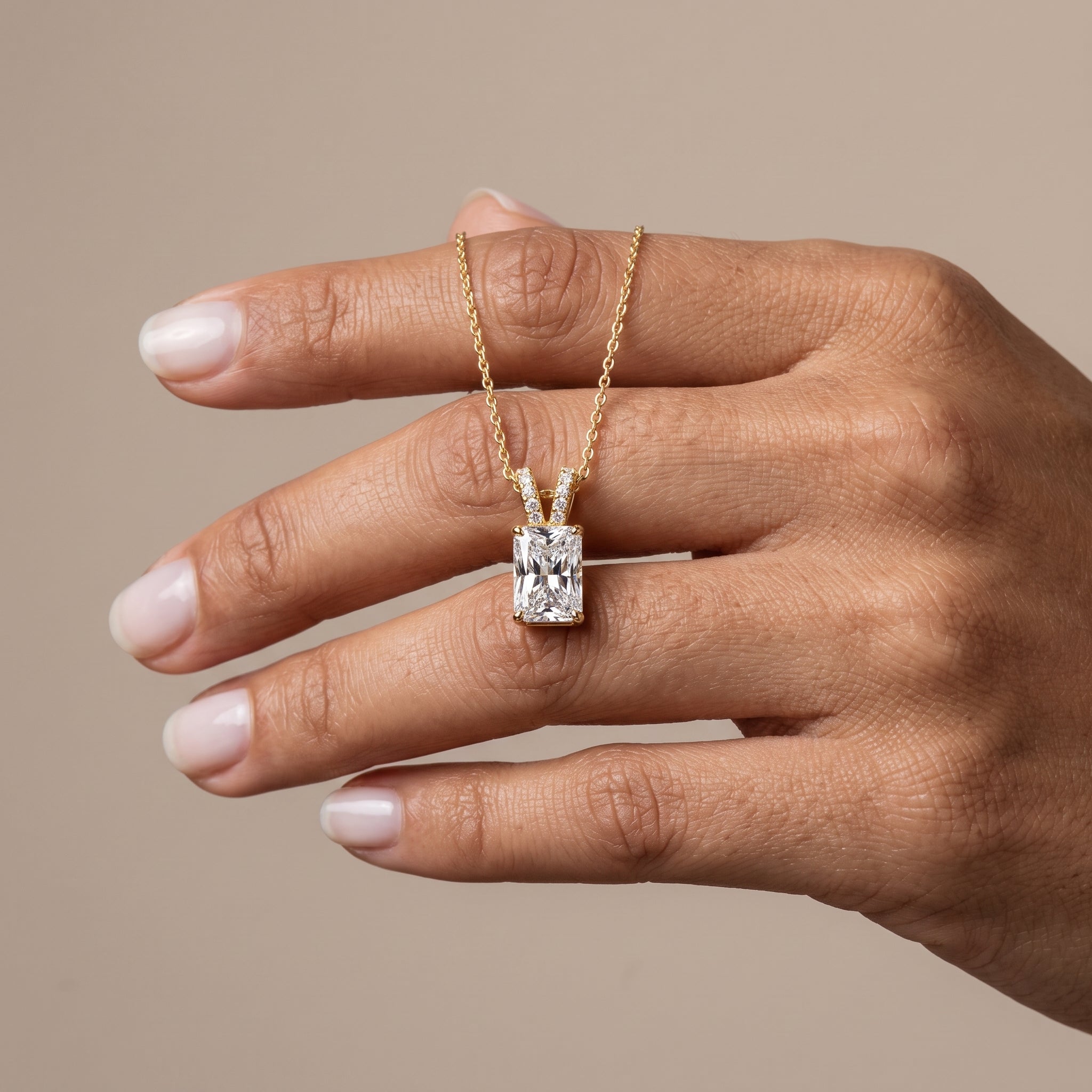 Yellow Gold Radiant Cut Moissanite Pendant Necklace